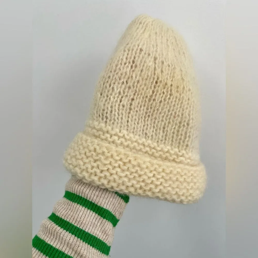 Vintage Cream 100% Wool Beanie Hat